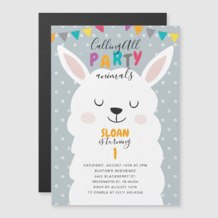Invitation Magnétique Fête d'anniversaire de la Cute Blue Lama