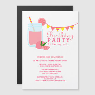 Invitation Magnétique Fête d'anniversaire de la limonade rose