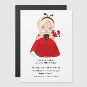 Invitation Magnétique Fête d'anniversaire de la princesse coccinelle con