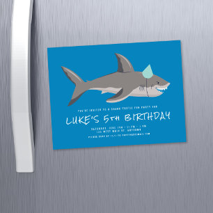 Invitation Magnétique Fête d'anniversaire des enfants cool Shark Blue