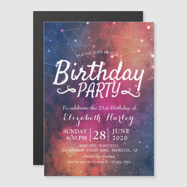Invitation Magnétique Fête d'anniversaire Galaxy Stars Nebula Constellat (Devant / Derrière)