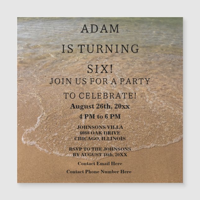Invitation Magnétique Fête d'anniversaire plage nautique personnalisée t (Devant)