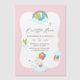 Invitation Magnétique Fête d'anniversaire tendance Lama 1ère année