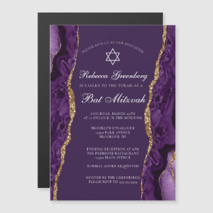 Invitation Magnétique Fête de Bat Mitzvah Chic Violet Agate Or