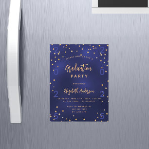 Invitation Magnétique Fête de graduation marine bleu or étoiles année lu
