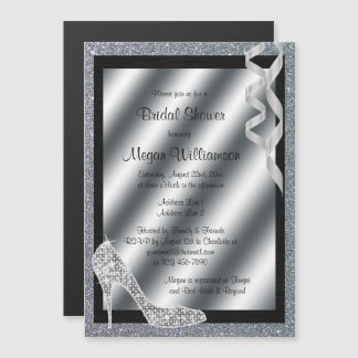 Invitation Magnétique Fête de l'mariée Silver Glittery Stiletto & Stream