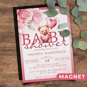 Invitation Magnétique Fête de naissance ourson de la Saint-Valentin aqua