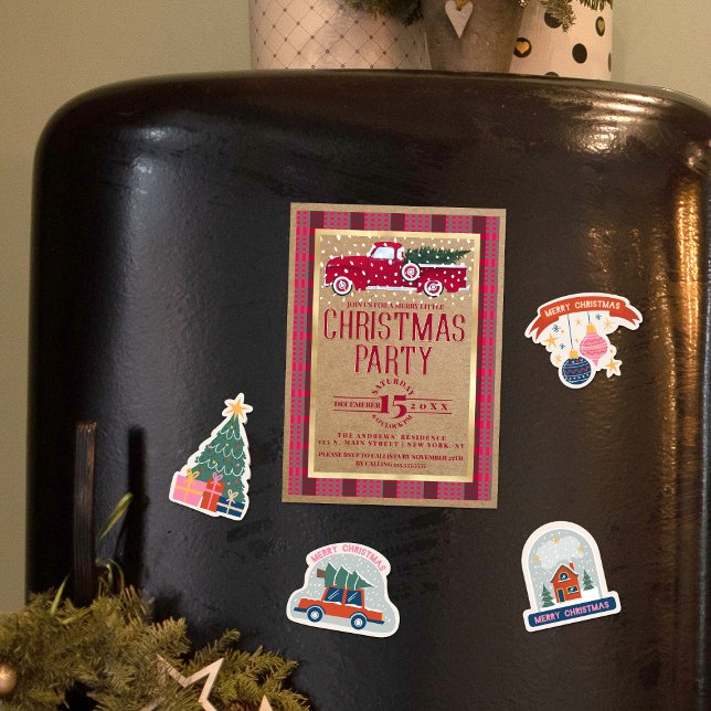 Invitation Magnétique Fête de Noël à la campagne rustique avec camionnet (Créateur téléchargé)
