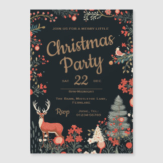Invitation Magnétique Fête de Noël Joyeux de Forêt Enchantée
