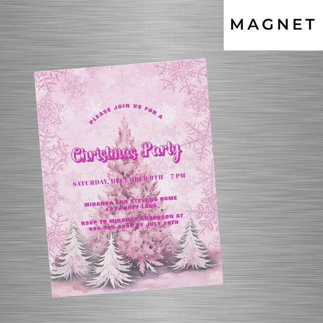 Invitation Magnétique Fête de Noël Pink tree snowflèches de luxe (Créateur téléchargé)
