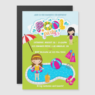 Invitation Magnétique Fête de piscine pour enfants