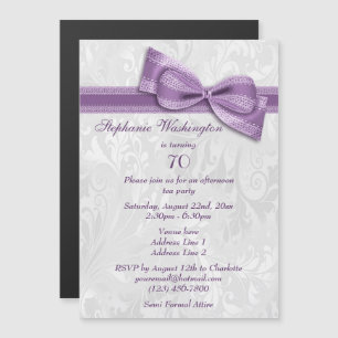 Invitation Magnétique Fête des 70 ans damassé et nœud papillon faux