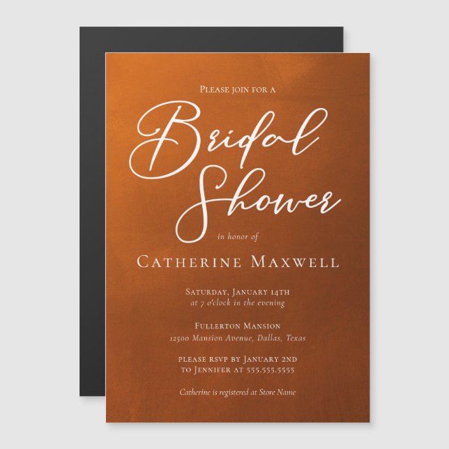 Invitation Magnétique Fête des mariées bohémienne orange brulée rustique (Devant / Derrière)
