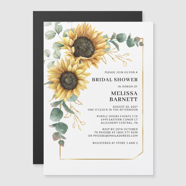 Invitation Magnétique Fête des mariées florale de tournesol Eucalyptus (Devant / Derrière)
