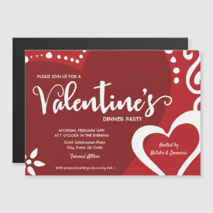 Invitation Magnétique Fête des Valentines Coeur moderne rouge et blanc