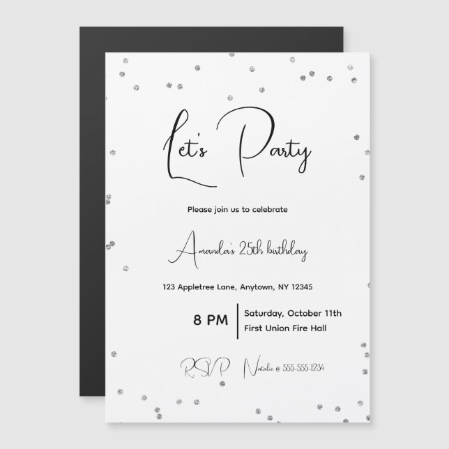Invitation Magnétique Fête entièrement personnalisable avec étincelles a (Devant / Derrière)