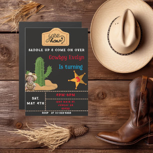Invitation Magnétique Fête Western Cowgirl Anniversaire Cactus