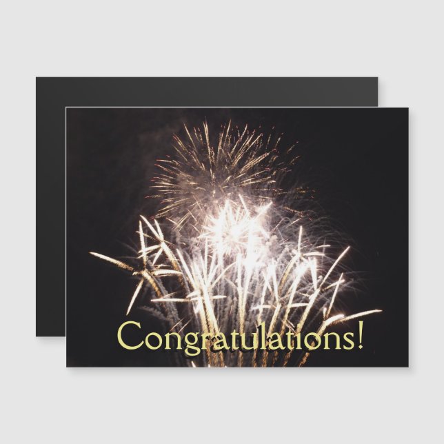 Invitation Magnétique Feu d'artifice blanc et or I Fête patriotique (Devant / Derrière)