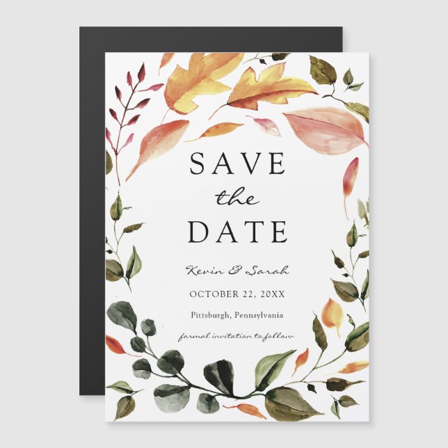 Invitation Magnétique Feuilles d'automne Enregistrer la date (Devant / Derrière)