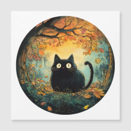 Invitation Magnétique Feuilles d'automne pelucheuse automne chat noir da