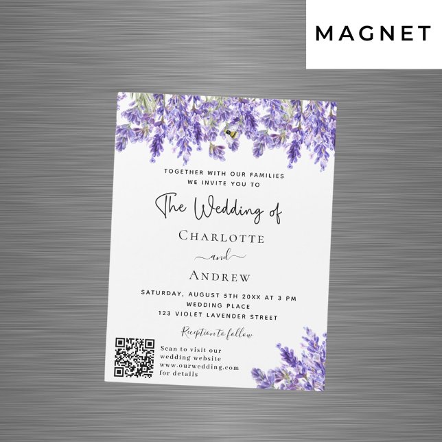 Invitation Magnétique Fils de lavande QR RSVP détails mariage de luxe (Créateur téléchargé)