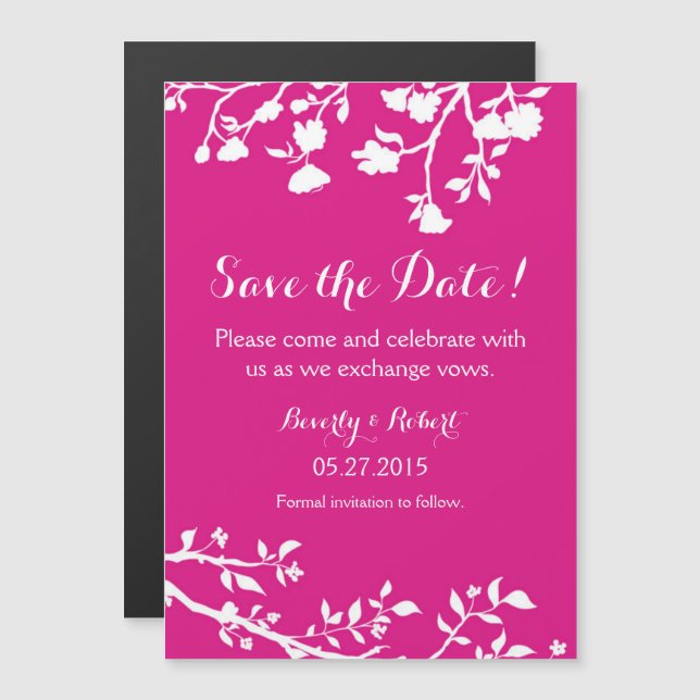 Invitation Magnétique Fleur Blanche Rose Chaud Enregistrer l'aimant Date (Devant / Derrière)