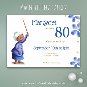 Invitation Magnétique Fleur Bleue Grand-mère noire 80e Anniversaire