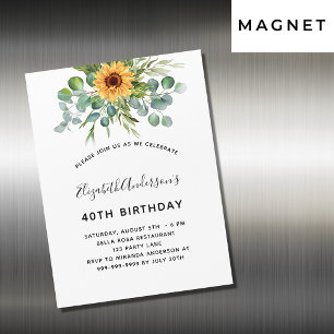 Invitation Magnétique Fleur de soleil d'anniversaire eucalyptus verdure