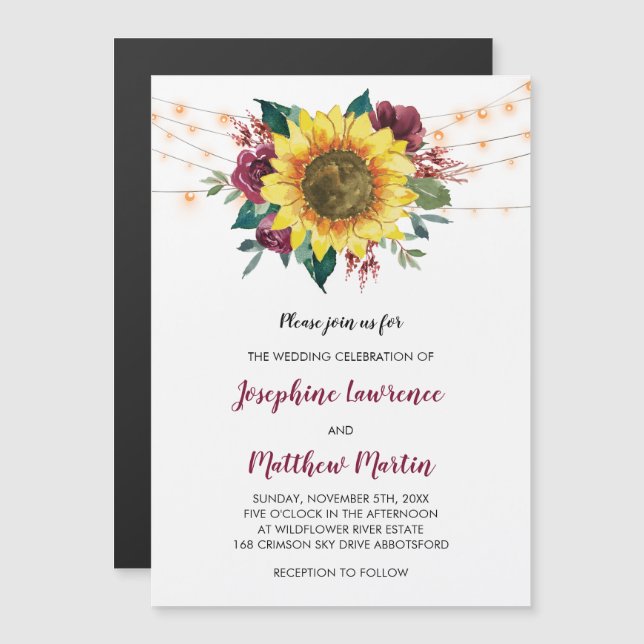 Invitation Magnétique Fleur de tournesol rustique Mariage (Devant / Derrière)