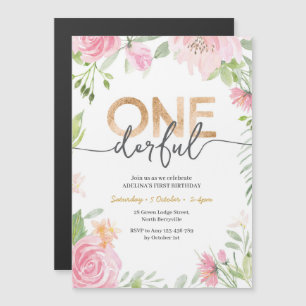 Invitation Magnétique Fleur rose et or UN anniversaire délirant Invitati