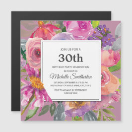 Invitation Magnétique Fleur sauvage rose violet Carré de fête du 30e ann