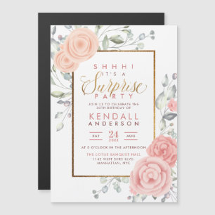 Invitation Magnétique Fleurs d'Aquarelle rose pâle Fête de la Surprise f