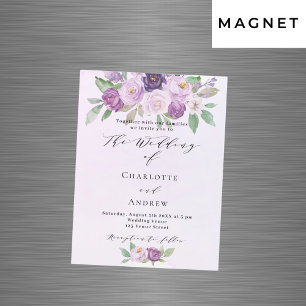 Invitation Magnétique Fleurs violettes rose verdure mariage de luxe
