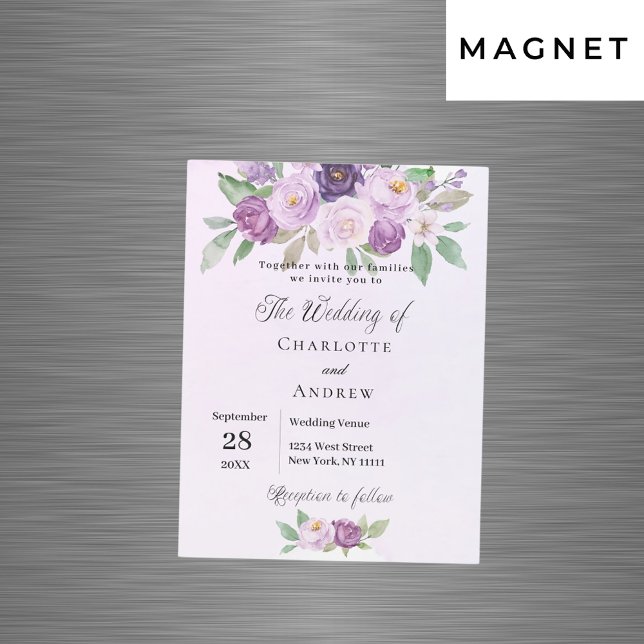 Invitation Magnétique Fleurs violettes rose verdure mariage de luxe (Créateur téléchargé)