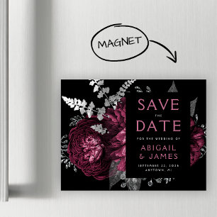 Invitation Magnétique Floral Burgundy Mariage en argent Enregistrer la d