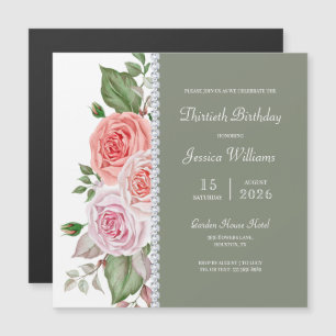Invitation Magnétique Floral féminin & Diamant 30e anniversaire