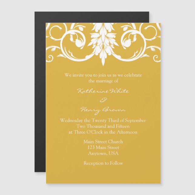 Invitation Magnétique Flore d'or des tourbillons Mariage magnétique invi (Devant / Derrière)
