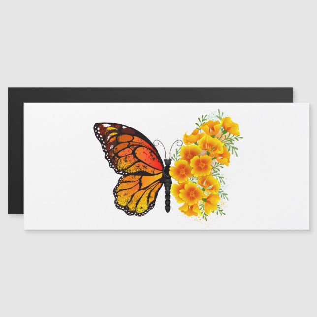 Invitation Magnétique Flower Butterfly with Yellow California Poppy (Devant / Derrière)