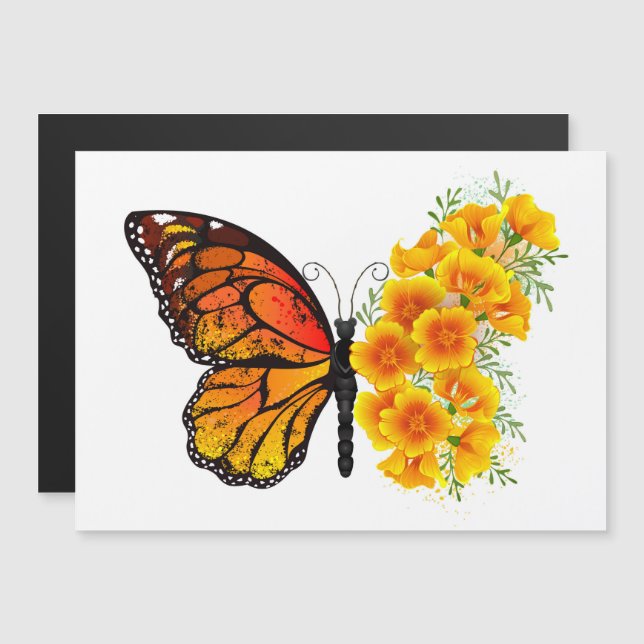 Invitation Magnétique Flower Butterfly with Yellow California Poppy (Devant / Derrière)
