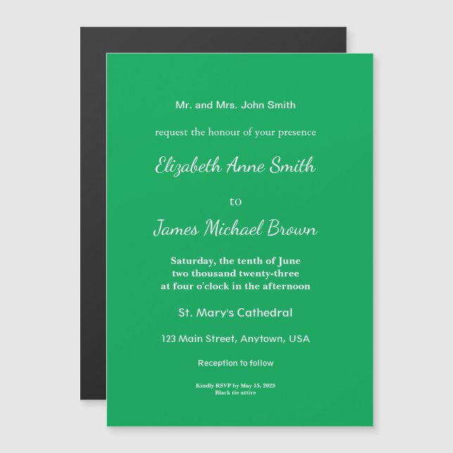 Invitation Magnétique Fond vert uni (Devant / Derrière)