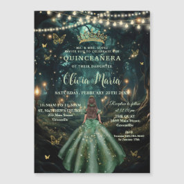 Invitation Magnétique Forêt Enchantée Robe Émeraude Quinceañera