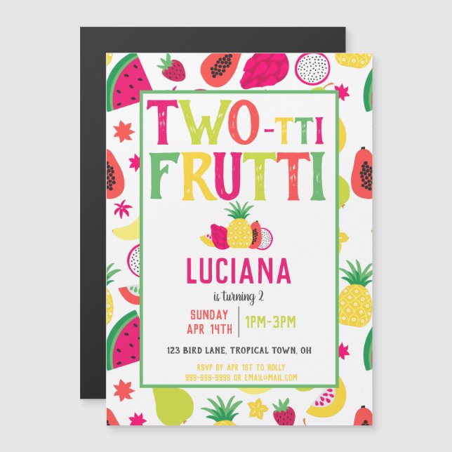 Invitation Magnétique Fruits à deux tti fête d'anniversaire 2 Anniversai (Devant / Derrière)