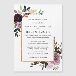 Invitation Magnétique Fuchsia Mauve Rose Floral 60ème Anniversaire