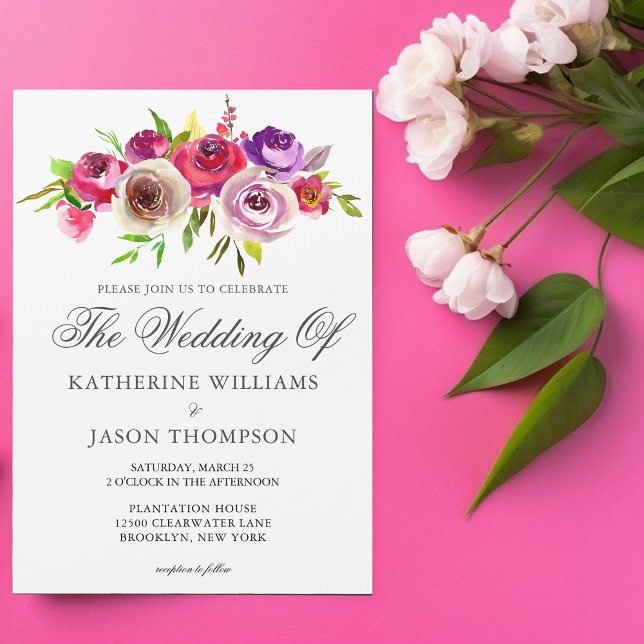 Invitation Magnétique Fuchsia Rose Floral Élégant Mariage de jardin de p (Créateur téléchargé)