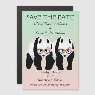 Invitation Magnétique Fun Lesbian Panda Bears Mariage Enregistrer La Dat