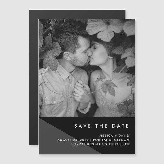 Invitation Magnétique Geo moderne | Photo Enregistrer la date (Devant / Derrière)