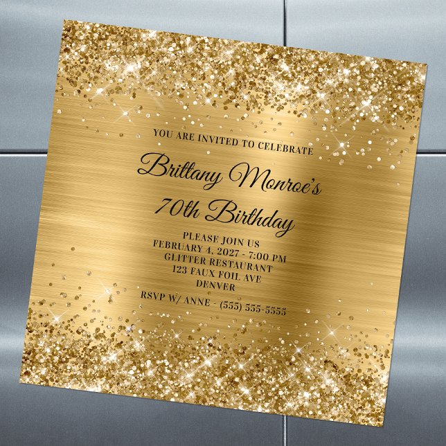 Invitation Magnétique Glittery Gold Foil 70e anniversaire (Créateur téléchargé)