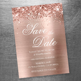 Invitation Magnétique Glittery Rose Gold Foil Enregistrer la date