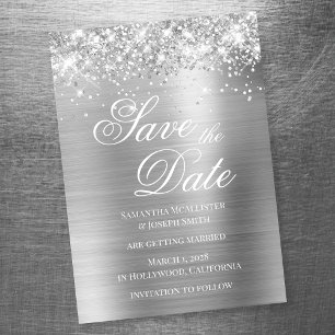 Invitation Magnétique Glittery Silver Foil Enregistrer la date