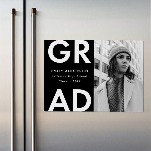 Invitation Magnétique Grad Grad Black Photo Grad Graduation (Créateur téléchargé)